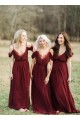 Modest Long Burgundy Chiffon Spaghetti Straps Bridesmaid Dresses 902157