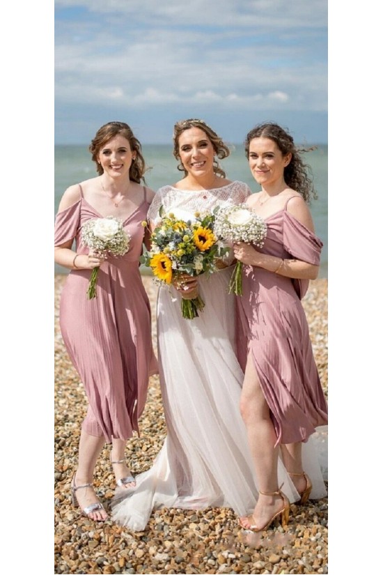 A-Line Short V Neck Modest Bridesmaid Dresses 902158