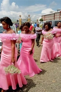 Mermaid Long Pink Off the Shoulder Bridesmaid Dresses 902159