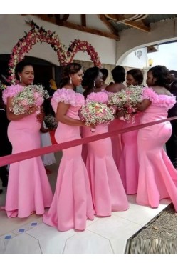 Mermaid Long Pink Off the Shoulder Bridesmaid Dresses 902159
