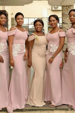 Long Pink Mermaid Lace Spaghetti Straps Bridesmaid Dresses 902160