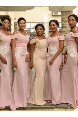 Long Pink Mermaid Lace Spaghetti Straps Bridesmaid Dresses 902160