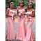 Modest Long Pink Mermaid Lace Floor Length Bridesmaid Dresses 902162