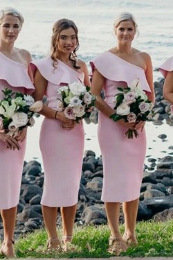 Short Pink One Shoulder Bridesmaid Dresses 902164