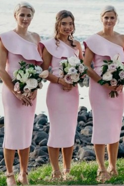 Short Pink One Shoulder Bridesmaid Dresses 902164