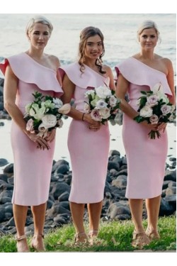 Short Pink One Shoulder Bridesmaid Dresses 902164