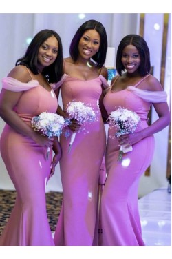 Long Pink Mermaid Spaghetti Straps Bridesmaid Dresses 902169