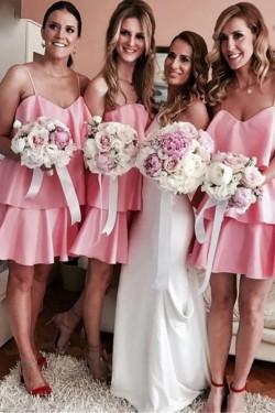 Short Pink Spaghetti Straps Bridesmaid Dresses 902170