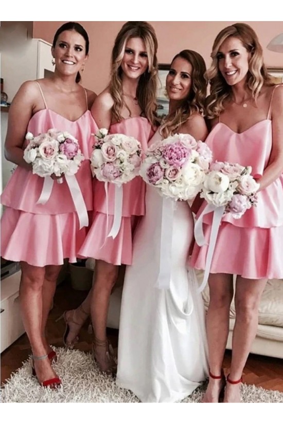 Short Pink Spaghetti Straps Bridesmaid Dresses 902170