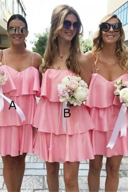 Short Pink Spaghetti Straps Bridesmaid Dresses 902170