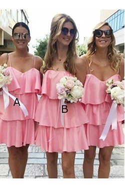 Short Pink Spaghetti Straps Bridesmaid Dresses 902170