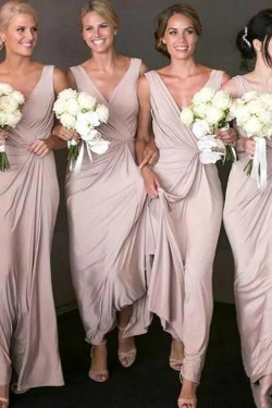 Sheath/Column V Neck Long Bridesmaid Dresses 902171