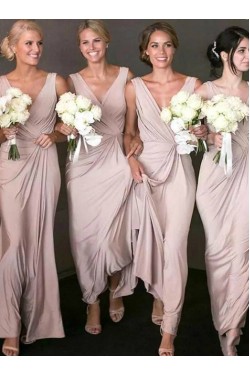 Sheath/Column V Neck Long Bridesmaid Dresses 902171