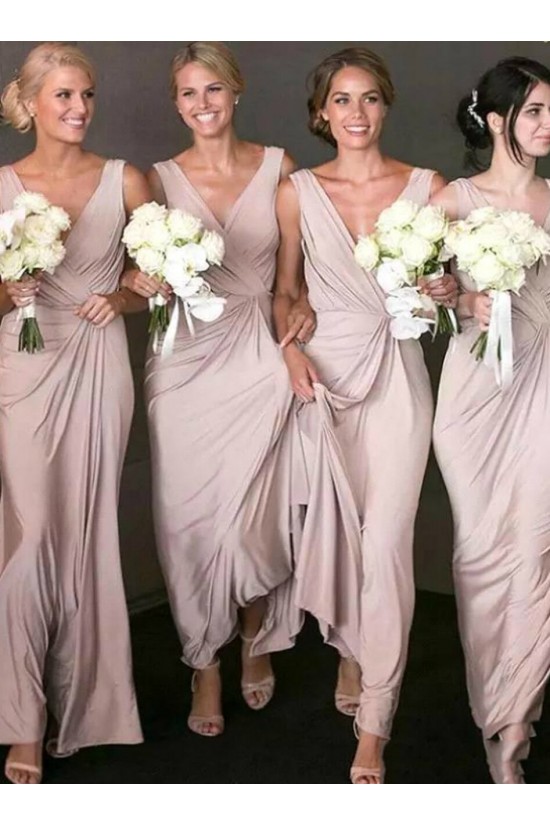 Sheath/Column V Neck Long Bridesmaid Dresses 902171