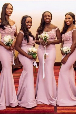 Long Pink Beaded Lace Floor Length Mermaid Bridesmaid Dresses 902172