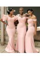 Long Pink Mermaid Modest Bridesmaid Dresses 902174