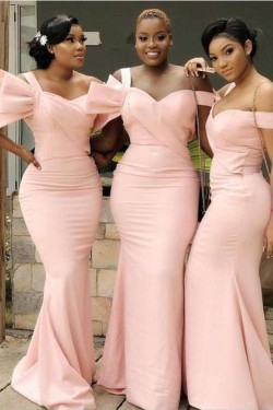 Long Pink Mermaid Modest Bridesmaid Dresses 902174