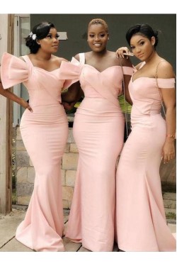 Long Pink Mermaid Modest Bridesmaid Dresses 902174