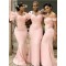 Long Pink Mermaid Modest Bridesmaid Dresses 902174