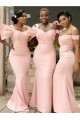 Long Pink Mermaid Modest Bridesmaid Dresses 902174