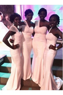 Long Pink Mermaid One Shoulder Floor Length Bridesmaid Dresses 902180