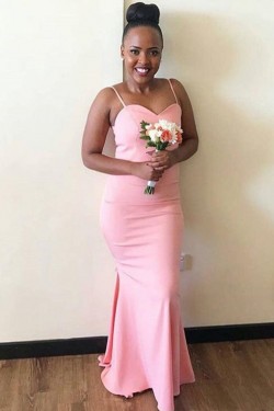 Long Pink Mermaid Spaghetti Straps Bridesmaid Dresses 902181