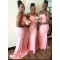 Long Pink Mermaid Spaghetti Straps Bridesmaid Dresses 902181