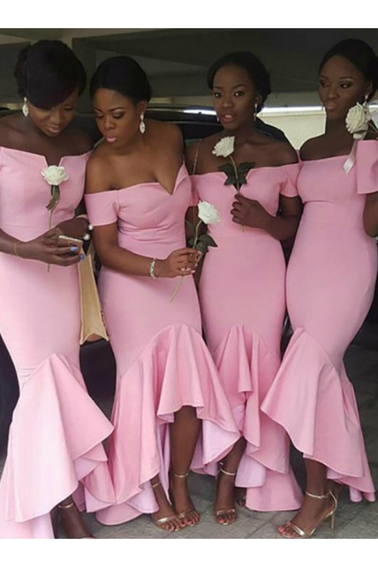 Long Pink Mermaid Asymmetrical Bridesmaid Dresses 902184