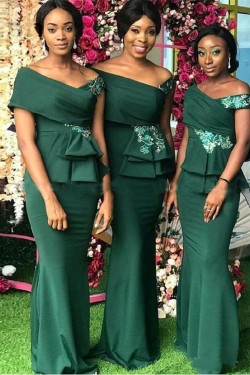 Long Green Mermaid Off the Shoulder Bridesmaid Dresses 902187