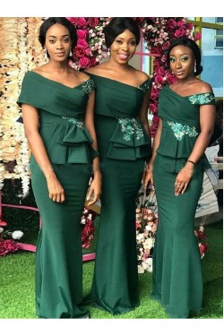 Long Green Mermaid Off the Shoulder Bridesmaid Dresses 902187