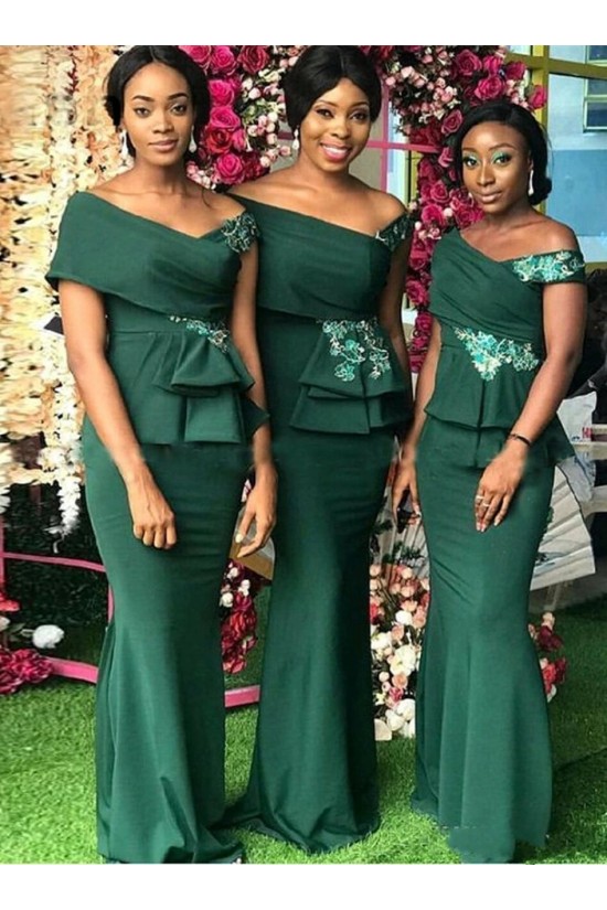 Long Green Mermaid Off the Shoulder Bridesmaid Dresses 902187