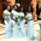 Long Mermaid One Shoulder Light Blue Bridesmaid Dresses 902188
