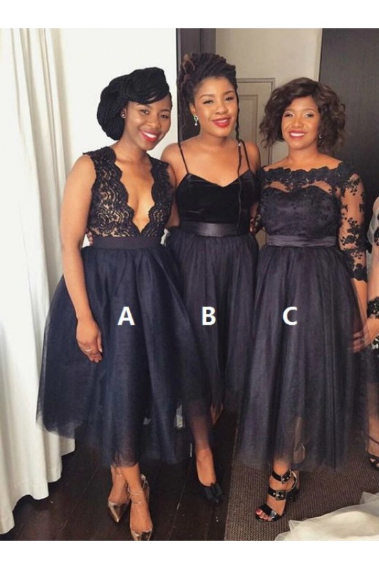 Short Navy Blue Lace and Tulle Bridesmaid Dresses 902190 Short Navy Blue Lace and Tulle Bridesmaid Dresses 902190