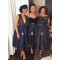 Short Navy Blue Lace and Tulle Bridesmaid Dresses 902190