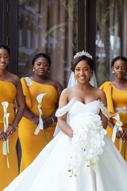 Modest Mermaid One Shoulder Long Bridesmaid Dresses 902196