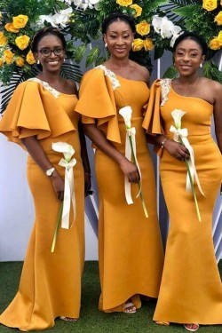 Modest Mermaid One Shoulder Long Bridesmaid Dresses 902196