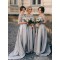 A-Line Lace and Satin Long Bridesmaid Dresses with Sleeves 902197