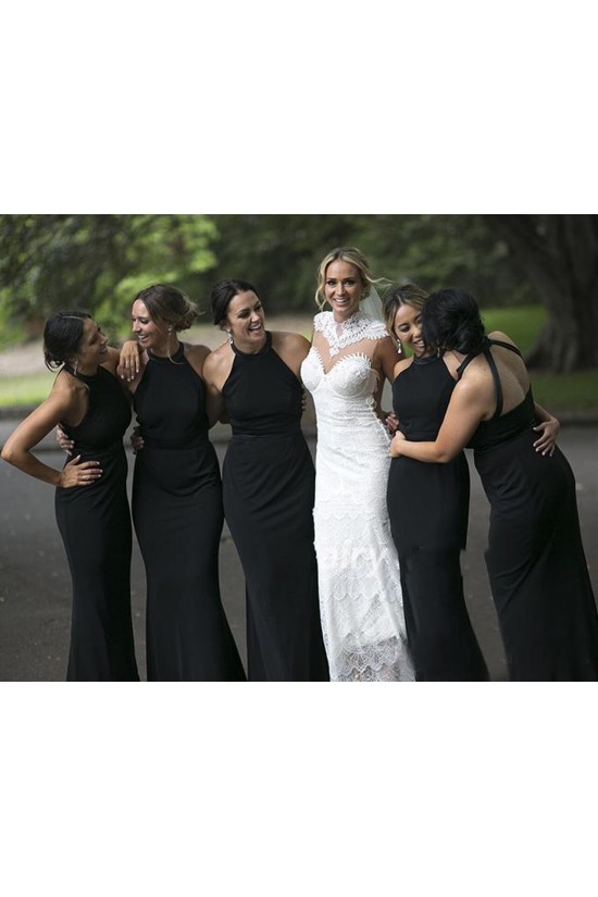Long Black Mermaid Floor Length Bridesmaid Dresses 902200