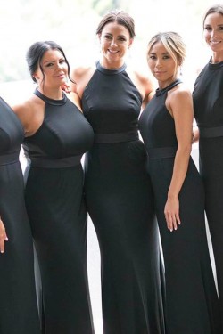 Long Black Mermaid Floor Length Bridesmaid Dresses 902200