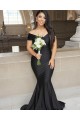 Long Black Mermaid Off the Shoulder Floor Length Bridesmaid Dresses 902201