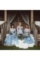 Modest Long Blue Tulle and Lace Bridesmaid Dresses with Sleeves 902202