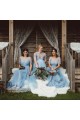 Modest Long Blue Tulle and Lace Bridesmaid Dresses with Sleeves 902202