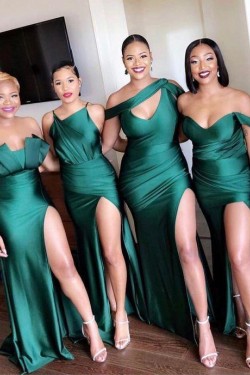 Long Green Floor Length Mermaid Bridesmaid Dresses 902203