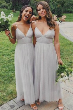 A-Line Long Tulle Spaghetti Straps Bridesmaid Dresses 902204