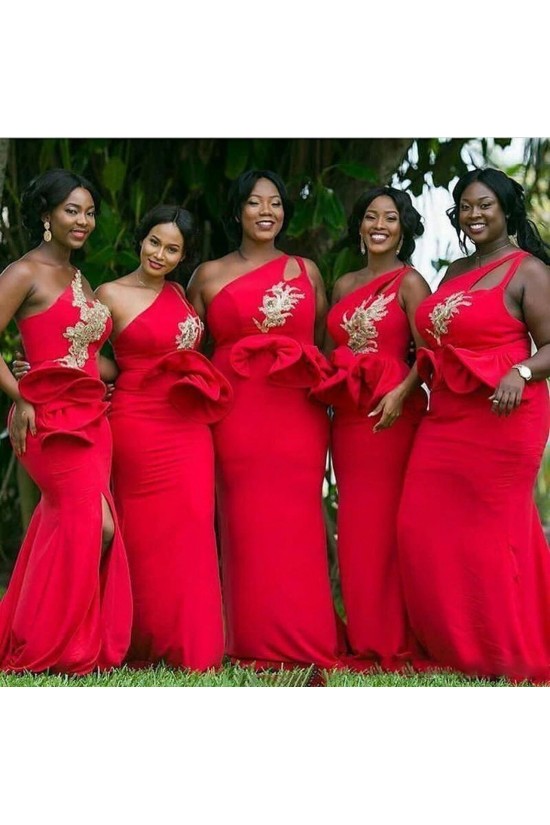 Long Red Mermaid One Shoulder Bridesmaid Dresses 902205 Long Red Mermaid One Shoulder Bridesmaid Dresses 902205