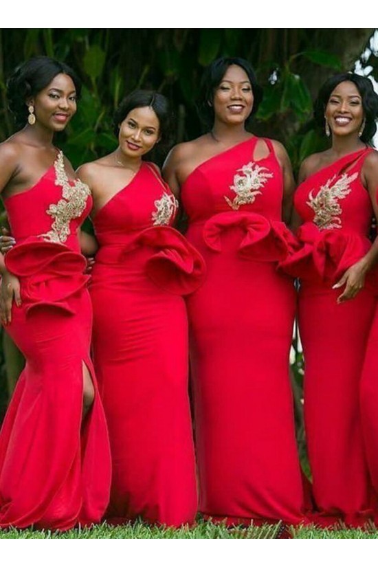 Long Red Mermaid One Shoulder Bridesmaid Dresses 902205 Long Red Mermaid One Shoulder Bridesmaid Dresses 902205