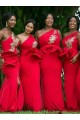 Long Red Mermaid One Shoulder Bridesmaid Dresses 902205