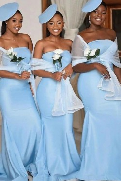 Long Blue Strapless Mermaid Bridesmaid Dresses 902208