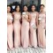 Long Pink Mermaid Lace Floor Length Bridesmaid Dresses 902210