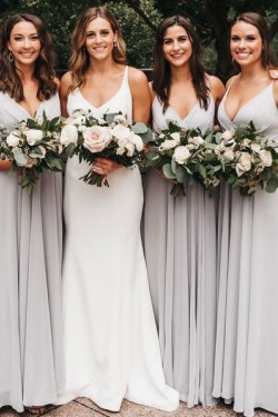 A-Line Long Chiffon Spaghetti Straps Bridesmaid Dresses 902211
